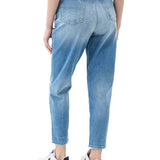 Jeans Mom Fit tapered con abrasioni denim chiaro