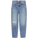 Jeans Mom Fit tapered con abrasioni denim chiaro