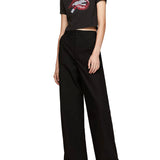 T-shirt in jersey di cotone washed Slim fit crop con stampa labbra nero