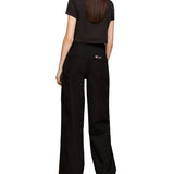 T-shirt in jersey di cotone washed Slim fit crop con stampa labbra nero