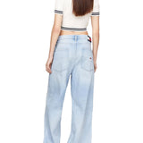 Polo crop Slim fit a coste con logo script ricamato crema