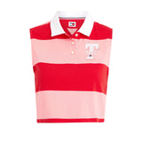 Polo crop smanicata con motivo a righe colorblock rosa multi