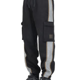 Pantalone jogger stile cargo  con banda in tessuto mesh nero