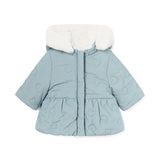 Piumino zip cappuccio reversibile celeste/bianco