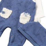 Completo due pezzi pagliaccetto e cappellino blu medio