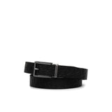 Cintura goffrata logo allover con ardiglione metallo nero