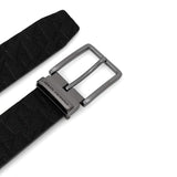 Cintura goffrata logo allover con ardiglione metallo nero