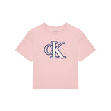 T-shirt teen logo monogram flock boxy rosa