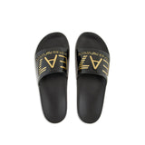 Ciabatta maxi logo pvc effetto lucido nero/oro