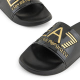 Ciabatta maxi logo pvc effetto lucido nero/oro