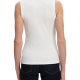 Top a costine con logo patch bianco