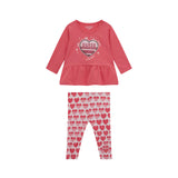 Completo 2 pz neonata t-shirt e leggings fantasia cuori fucsia