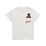 T-shirt neonato con taschino e ricamo teddy bianco
