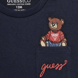 T-shirt neonato con taschino e ricamo teddy blu