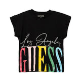 T-shirt smanicata con stampa logo nero