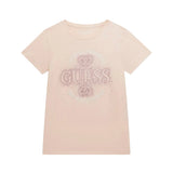 T-shirt logo strass in cotone rosa