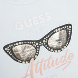 T-shirt maniche corte con stampa e applicazione strass bianco
