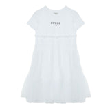 Abito mixed fabric con tulle bianco