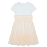 Abito mixed fabric con tulle rosa