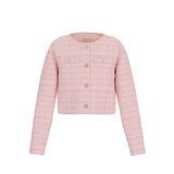 Giacca con bottoni e tasche applicate in tweed rosa