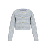 Giacca con bottoni e tasche applicate in tweed celeste