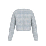 Giacca con bottoni e tasche applicate in tweed celeste