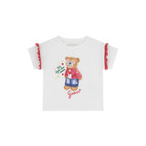 T-shirt istampa orsetto e rouche bianco