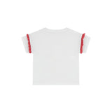 T-shirt istampa orsetto e rouche bianco