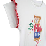 T-shirt istampa orsetto e rouche bianco