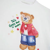 T-shirt istampa orsetto e rouche bianco