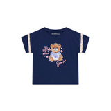 T-shirt istampa orsetto e rouche rosa