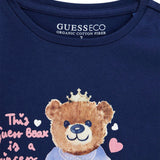 T-shirt istampa orsetto e rouche rosa