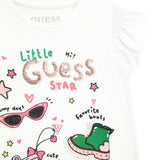 T-shirt stampa con paillettes bianco