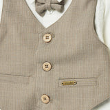 Completo cerimonia neonato camicia, finto gilet e pantalone beige