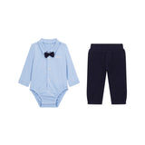 Completo neonato body e pantalone con ricamo logo celeste