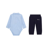 Completo neonato body e pantalone con ricamo logo celeste