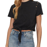 T-shirt eyelet logo ricamo tono su tono nero
