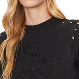 T-shirt eyelet logo ricamo tono su tono nero