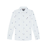 Camicia piquet con motivo bandierine allover bianco