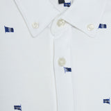 Camicia piquet con motivo bandierine allover bianco