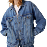Giubbino con bottoni trucker jeans denim medio