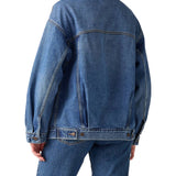 Giubbino con bottoni trucker jeans denim medio
