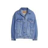 Giubbino con bottoni trucker jeans denim medio