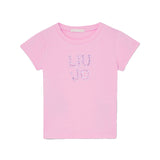 T-shirt manica corta applicazione rosa