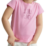 T-shirt manica corta applicazione rosa