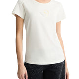 T-shirt con logo con strass bianco