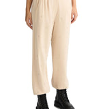 Pantalone con lettering all-over in strass beige