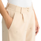 Pantalone con lettering all-over in strass beige