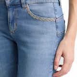 Jeans bootcut con trecce di strass sulle tasche denim chiaro