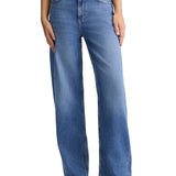 Jeans wide leg con piega stirata denim medio